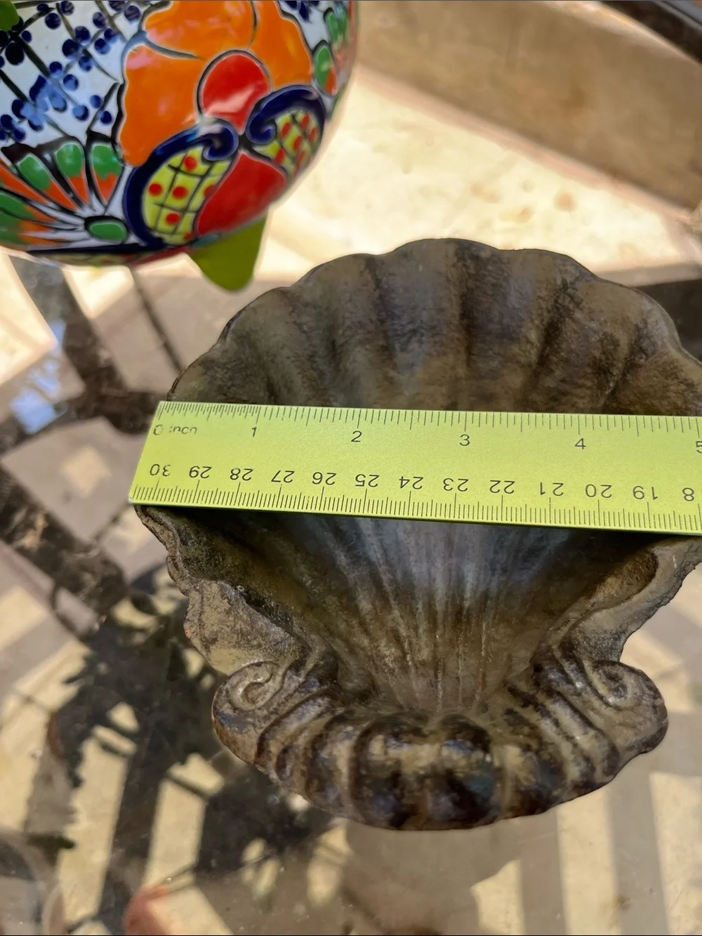 Vintage Heavy Cast Iron Shell Pedestal Dish- Trinket/Soap Dish- Antique Patina